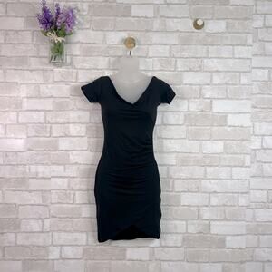 Popular 21 Black Dress V Neck Cap Sleeve Faux Wrap